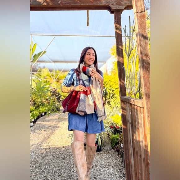 Mint/Red Check Stripe Reversible Scarf - Picture 4 of 12